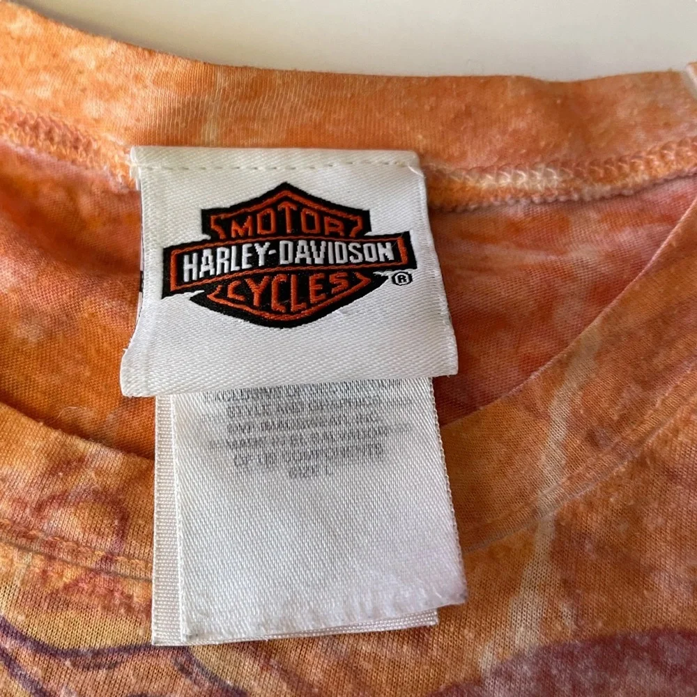 Harley-Davidson Orange Pink Burn Out T-Shirt - Picture 2 of 6
